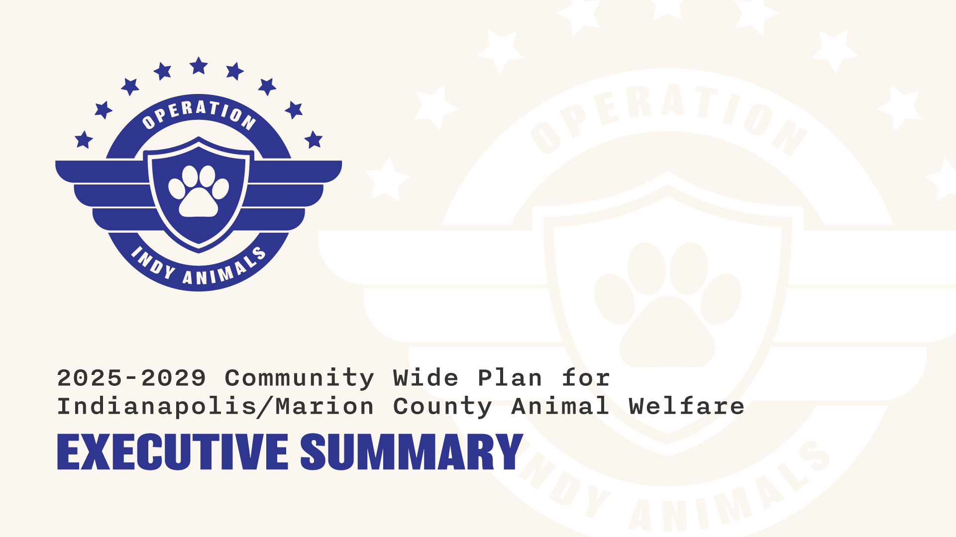 Operation Indy Animals, Executive Summary slide 1